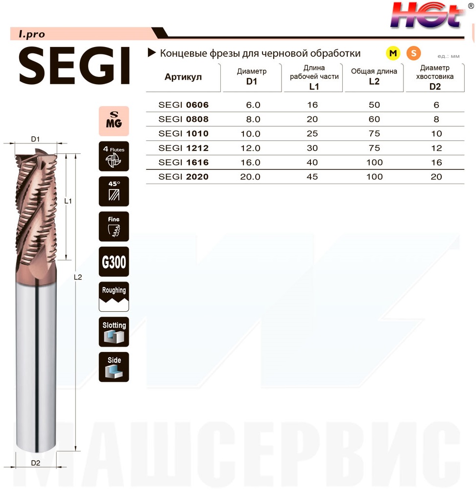 SEGI Фрезы для чернового фрезерования титановых сплавов, нержавеющих и жаропрочных сталей